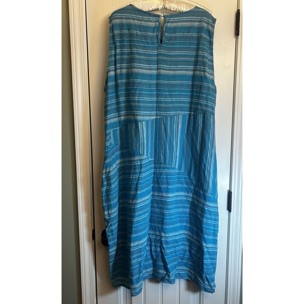 For Cynthia 3X Blue Striped Linen Blend Sleeveless Pocket Shift Dress Plus NWT - Picture 3 of 15